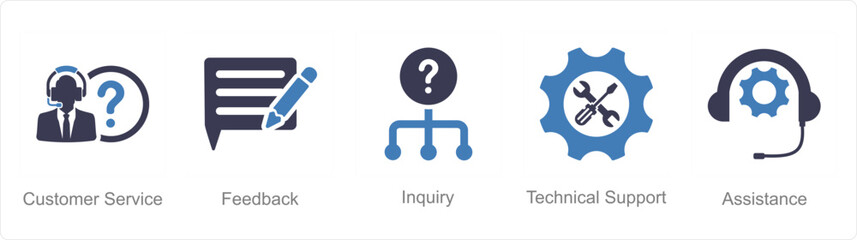 Fototapeta na wymiar A set of 5 Customer service icons as customer service, feedback, inquiry