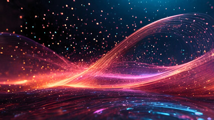 Fototapeta na wymiar Abstract background of speed motion glowing particles in cyberspace. 3D rendering illustration. Science, virtual reality, digital world, technology concept