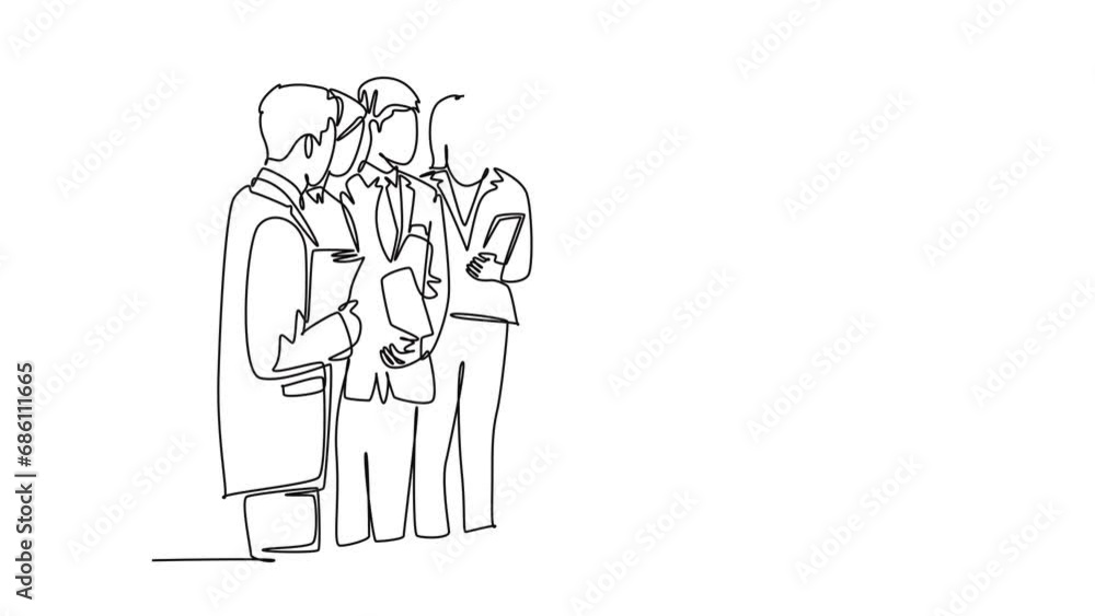 Aufkleber animated self drawing of continuous line draw senior manager giving presentation and instruction to 