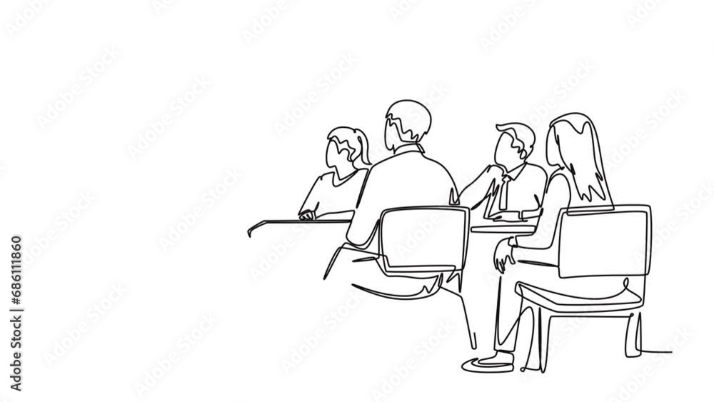 Aufkleber self drawing animation of single line draw of happy trainer teaching life skill and interpersonal sk