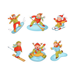 Fototapeta premium Children and winter sports. Vector set.