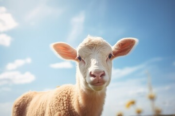 Obraz premium Close-up of a sheep on an agricultural livestock farm