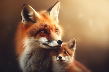 fox, mother and child.