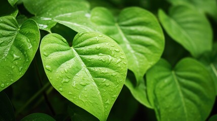 Fresh Green Kava Plant Leaf Closeup in a Polynesian Garden - A Rain-Fed Nature's Gift for Food and Wellness - obrazy, fototapety, plakaty