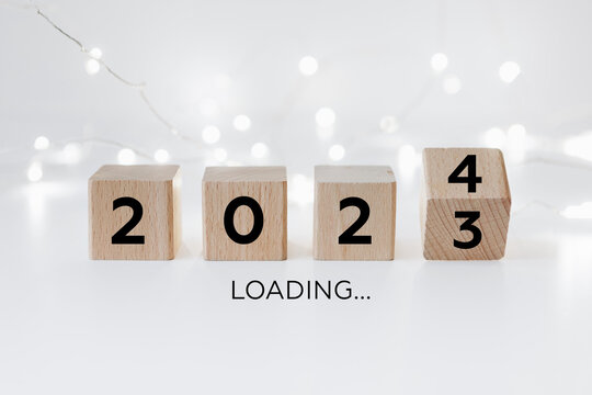 2024 new year goals planning concept, wooden cubes, positive indicator 2024, investment finance planning for the new year 2024