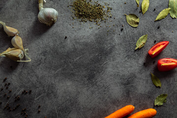 Vegetables for salad are laid out on the table