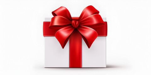 white gift box with red ribbon in black background