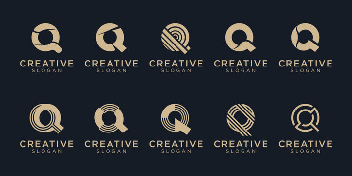 Letter Q logo design for various types of businesses and company. Modern, geometric, luxury letter Q logo set