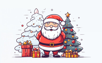 Santa Claus bold outline, popular christmas graphic design, cartoon christmas, white background