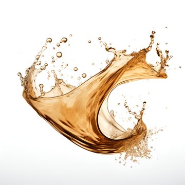 Expressive Water Splash Isolated On White Background. Burst Of Transparent Yellow Liquid.