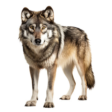 Majestic Guardian: Isolated Wolf on White Background, Transparent Image of a Noble Creature.