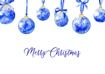 Christmas Greeting Card with Blue Ornaments