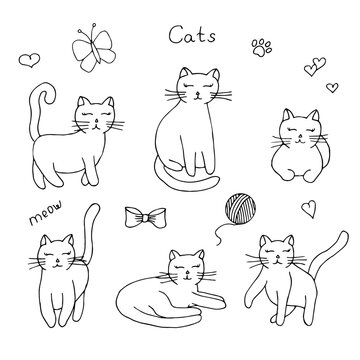 Cats set vector illustration hand drawing doodles