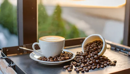 Fotobehang coffee beans and smoke in cup © Turgut
