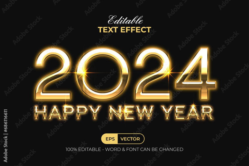 Poster 2024 happy new year text effect style. editable text effect.