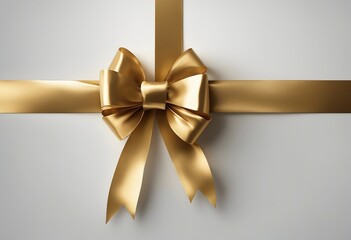 Golden gift ribbon with bow Christmas birthday Valentine's Day isolated on white background