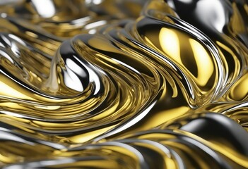 Black, Silver and Yellow Gold Chrome Metal Fluid Waves: Abstract Futuristic Background Design
