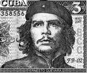 Ernesto "Che" Guevara (1928 - 1967). Black and White Portrait form vintage Cuba 3 Pesos 2005