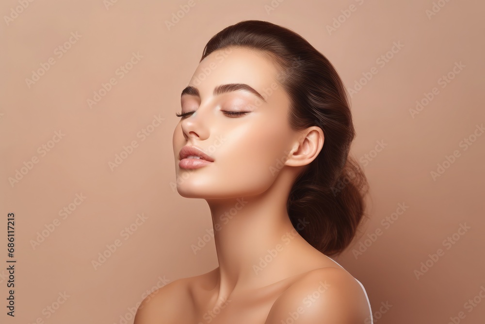 Wall mural portrait of beauty woman with perfect healthy glow skin facial