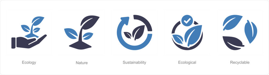 Naklejka premium A set of 5 ecology icons as ecology, nature, sustainability