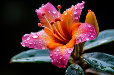 Nature's Masterpiece: Dew-Covered Flower Radiates with Vivid Colors on a Tranquil Morning