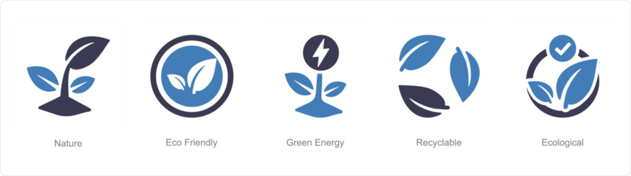 A set of 5 ecology icons as nature, eco friendly, green energy