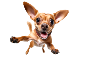 funny playful chihuahua dog standing on his hind legs isolated on transparent background. chihuahua young dog is posing. Cute, happy crazy dog headshot smiling on transparent, png