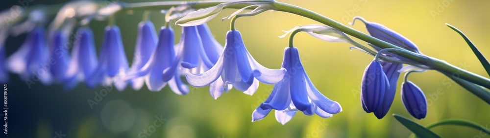Poster the crisp edges of a bluebell, so distinctly outlined that each curve and line tells the story of it
