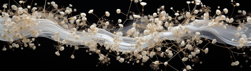 The ethereal strands of a baby's breath flower, captured in such high definition that one can trace the pathways of its slender stems.