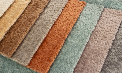 Test samples of fur fabric of different colors