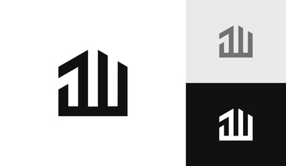 Letter JW initial with house shape logo design - obrazy, fototapety, plakaty