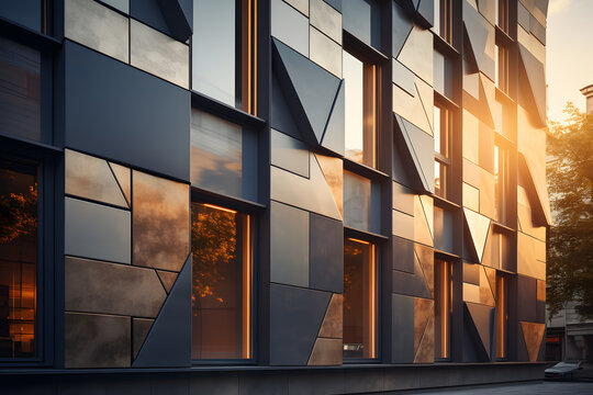 Futuristic facade with a lot of triangle elements on with daylight it ai generated art 