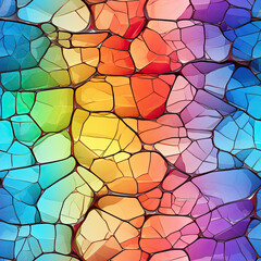 Seamless cracked rainbow glass texture background, ai generative pattern