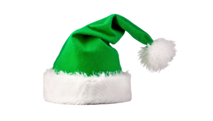 Green santa claus hat isolated, transparent background