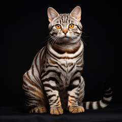 American Shorthair Cat Isolated on Black Background