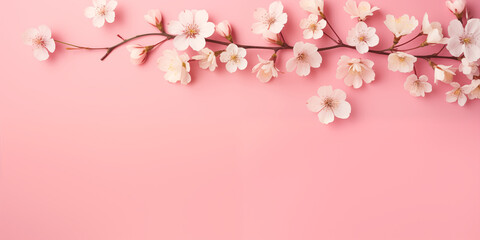 Obraz premium Beautiful white flowers on pink background. Banner with place for text.