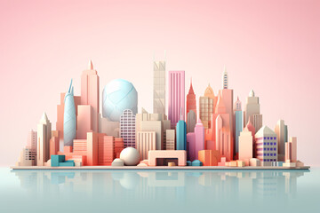 Futuristic Minimal Cityscape Geometric with Pastel Color