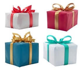 a collection of colorful gifts wrapped presents with a ribbon bows isolated against a transparent background - png - image compositing footage - alpha channel - birthday, christmas, x-mas