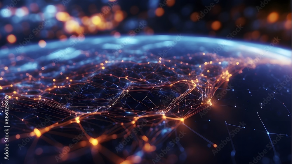 Poster technology and digital marketing. financial and banking on big data network connection background.