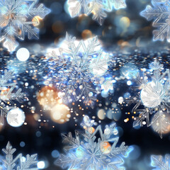 Obraz na płótnie Canvas Seamless bokeh with crystal snowflakes background, ai generative