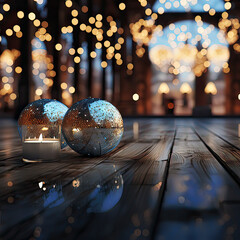 Decorative Christmas Shiny Balls With Bokeh Background, ai generative