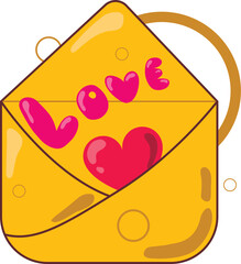 A cartoon drawing, a letter with a heart, the inscription I love