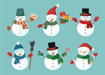 Christmas and winter concept. Set of snowmen.	
