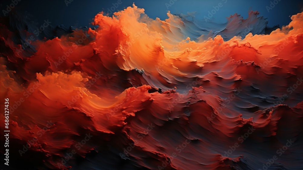 Poster abstract fiery waves in a dynamic ocean of red and blue hues artistic expression