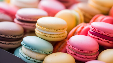Fototapeta na wymiar Assorted Colorful French Macarons Close-up