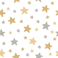 Handrawn simple  gold and grey star seamless pattern.