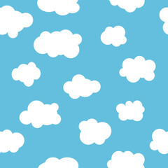 Seamless clouds on blue background. Floating clouds. Sky pattern for web site, label, banner, backdrop and wallpaper. Vector illustration.