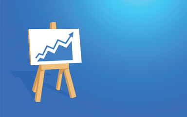 standing board with blue arrow going up represents business profit economic growth