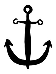 Anchor hand painted with black ink brush. Png clipart isolated on transparent background