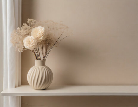 Beige Flower Vase on a Shelf